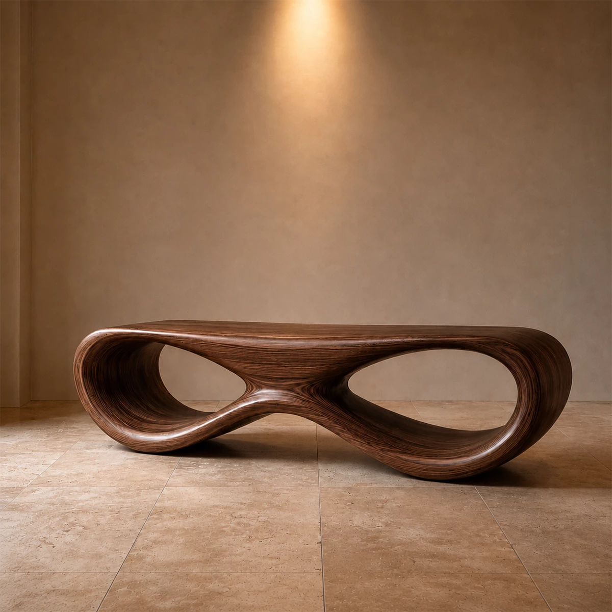 Sculptural Wave Wood Bench – Organic Natural Wood Bench for Modern Interior - Livewoodcraft