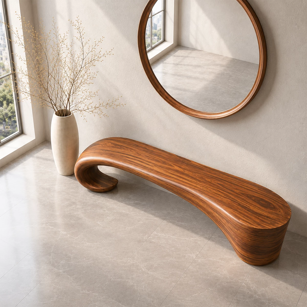 Sculptural Wave Wood Bench – Organic Natural Wood Entryway Bench for Modern Interior - Livewoodcraft - 10