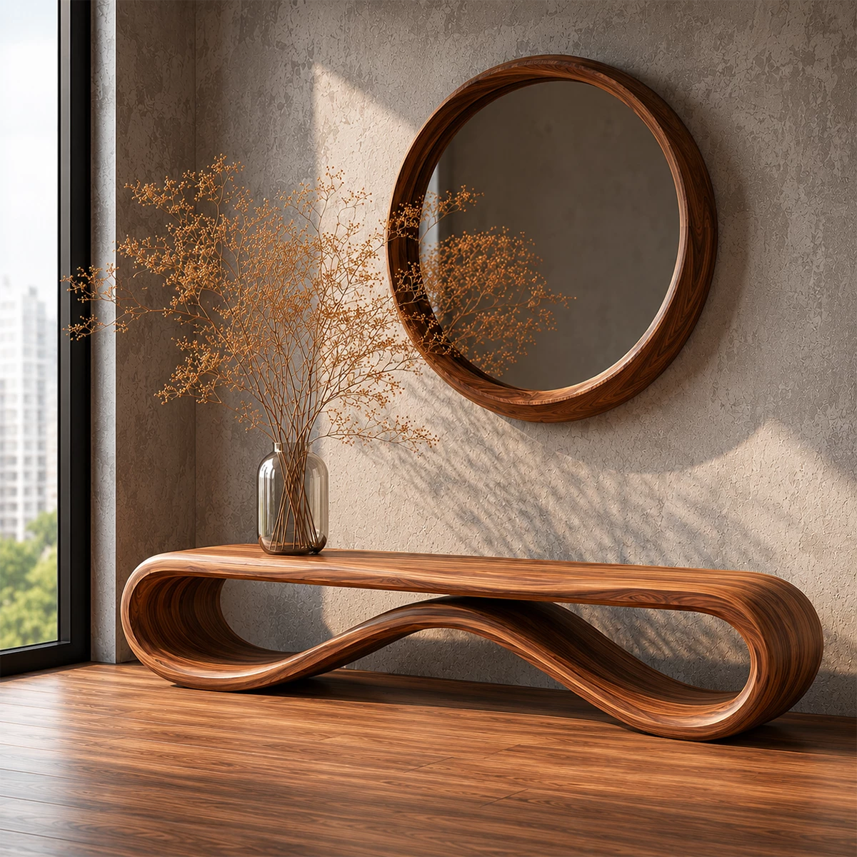 Sculptural Wave Wood Bench – Organic Natural Wood Entryway Bench for Modern Interior - Livewoodcraft - 1968 - 10