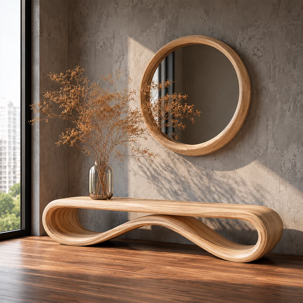 Sculptural Wave Wood Bench – Organic Natural Wood Entryway Bench for Modern Interior - Livewoodcraft - 1968 - 2