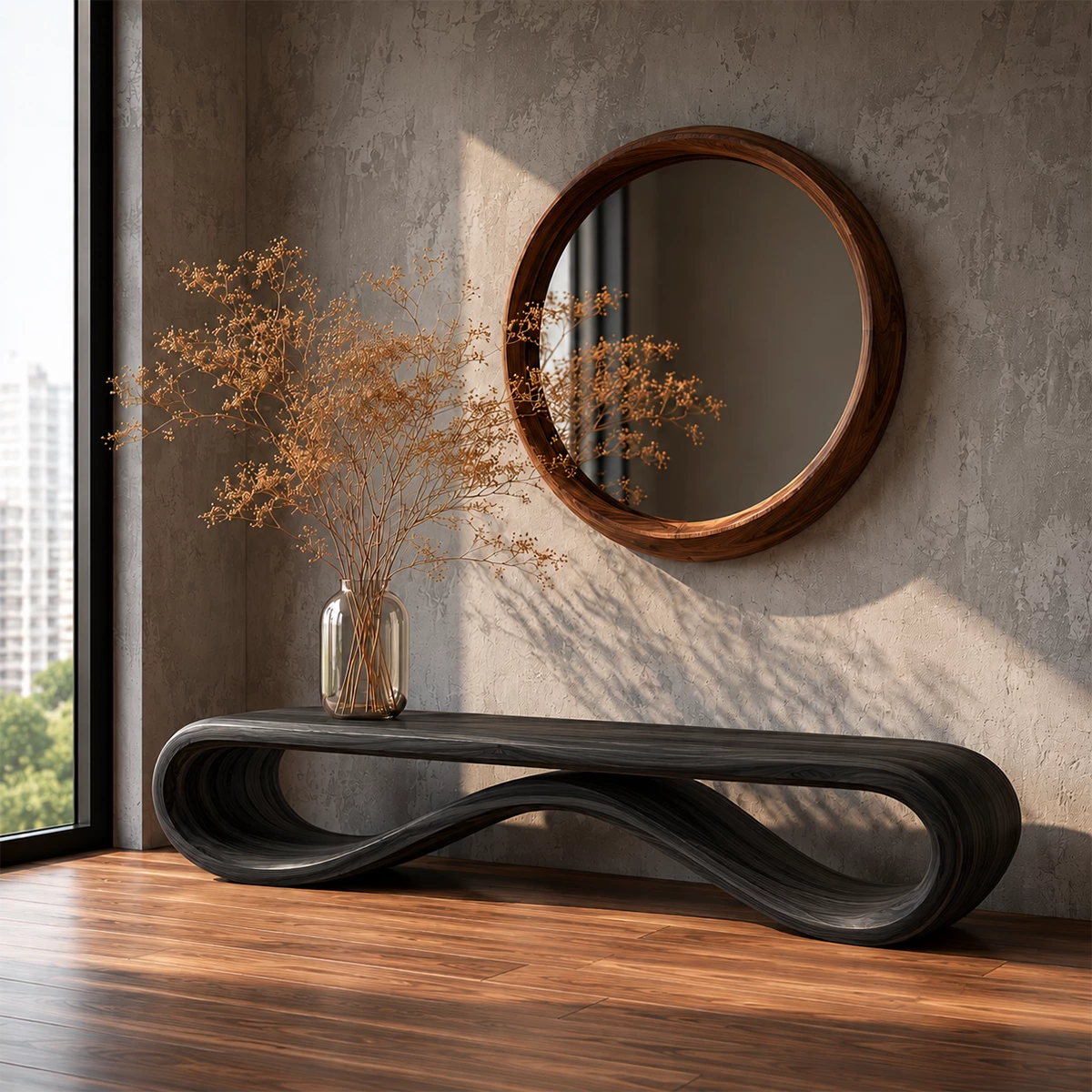 Sculptural Wave Wood Bench – Organic Natural Wood Entryway Bench for Modern Interior - Livewoodcraft - 1968 - 3