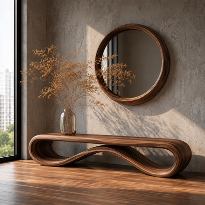 Sculptural Wave Wood Bench – Organic Natural Wood Entryway Bench for Modern Interior - Livewoodcraft - 1968 - 4