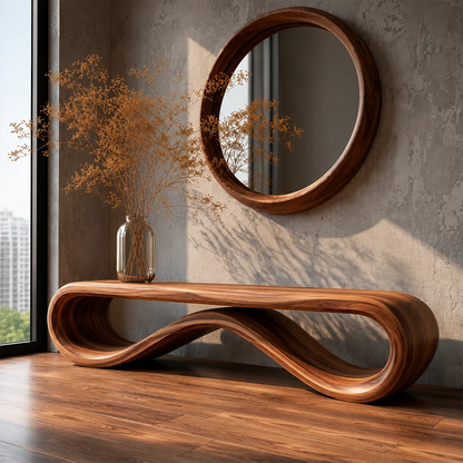 Sculptural Wave Wood Bench – Organic Natural Wood Entryway Bench for Modern Interior - Livewoodcraft - 1968 - 5