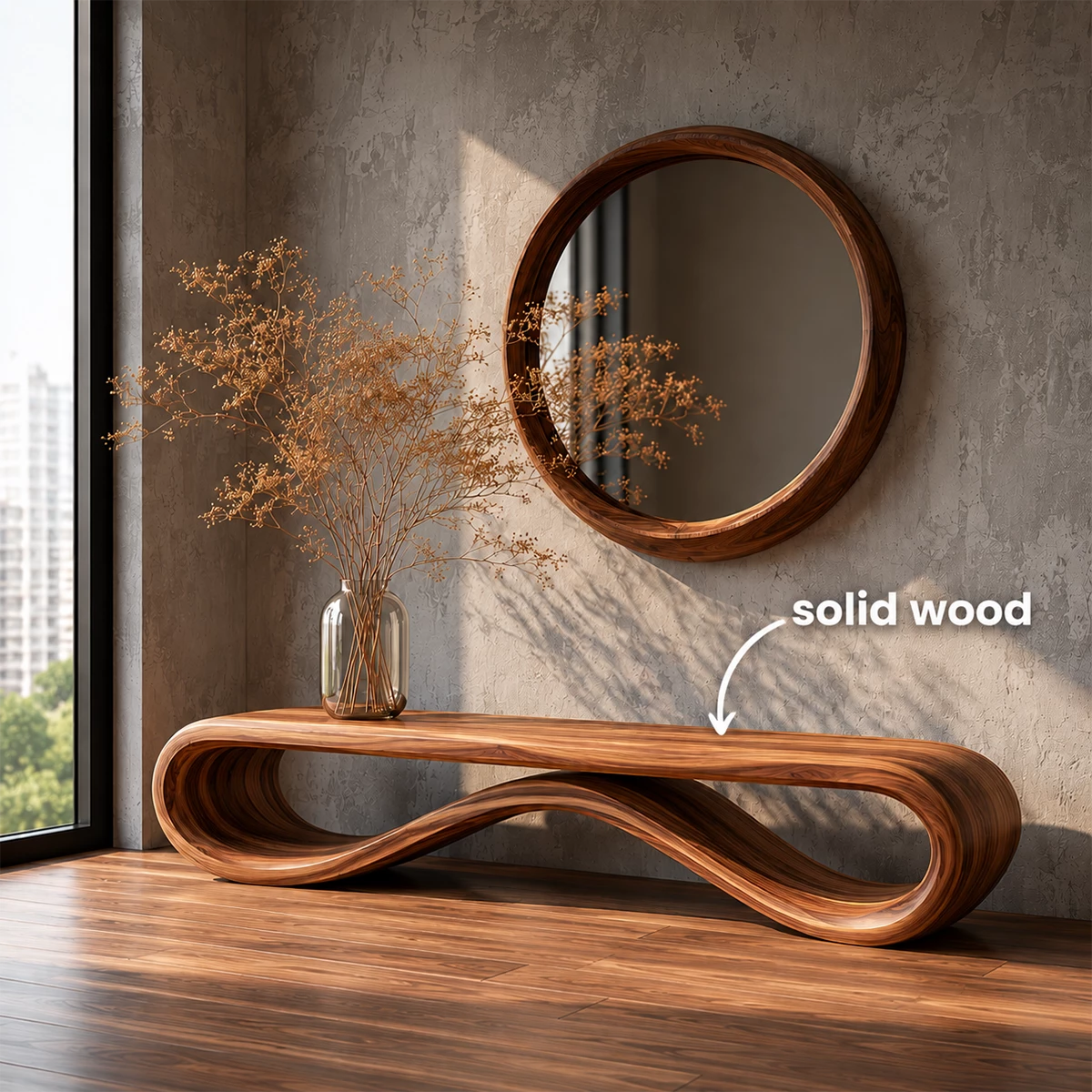 Sculptural Wave Wood Bench – Organic Natural Wood Entryway Bench for Modern Interior - Livewoodcraft - 1968 - 7