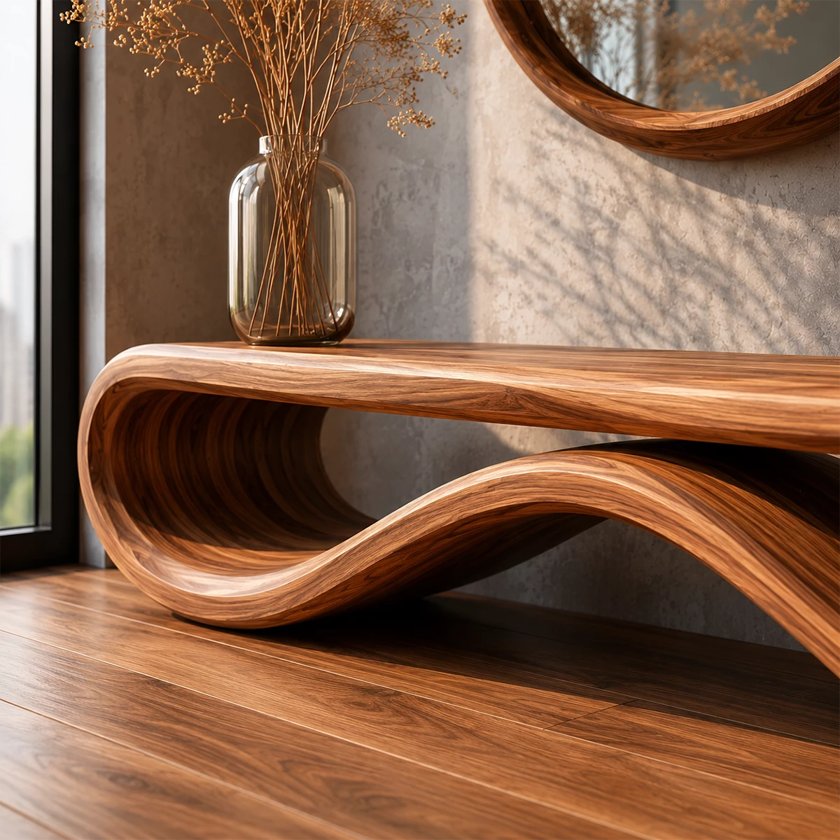 Sculptural Wave Wood Bench – Organic Natural Wood Entryway Bench for Modern Interior - Livewoodcraft - 1968 - 8