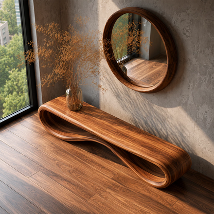 Sculptural Wave Wood Bench – Organic Natural Wood Entryway Bench for Modern Interior - Livewoodcraft - 1968 - 9