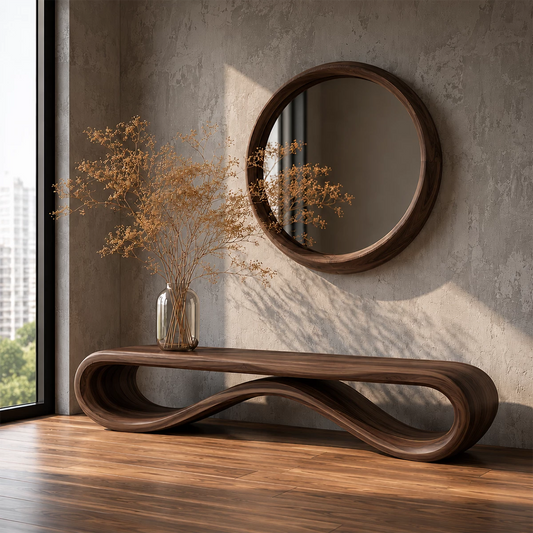 Sculptural Wave Wood Bench – Organic Natural Wood Entryway Bench for Modern Interior - Livewoodcraft - 1968