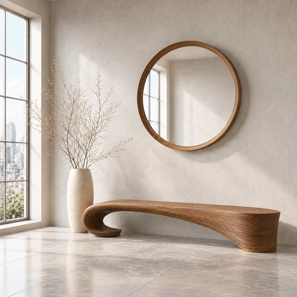 Sculptural Wave Wood Bench – Organic Natural Wood Entryway Bench for Modern Interior - Livewoodcraft - 2