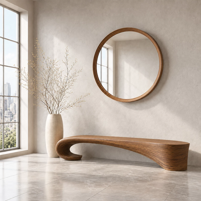 Sculptural Wave Wood Bench – Organic Natural Wood Entryway Bench for Modern Interior - Livewoodcraft - 2