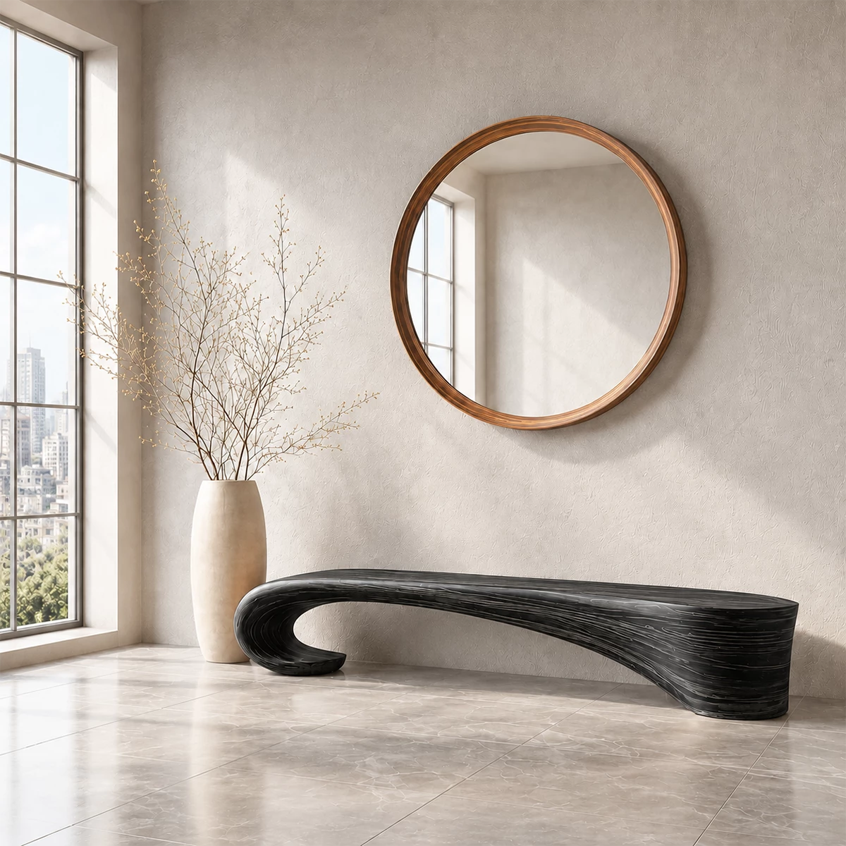 Sculptural Wave Wood Bench – Organic Natural Wood Entryway Bench for Modern Interior - Livewoodcraft - 3