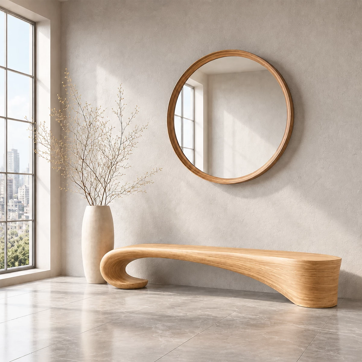 Sculptural Wave Wood Bench – Organic Natural Wood Entryway Bench for Modern Interior - Livewoodcraft - 4