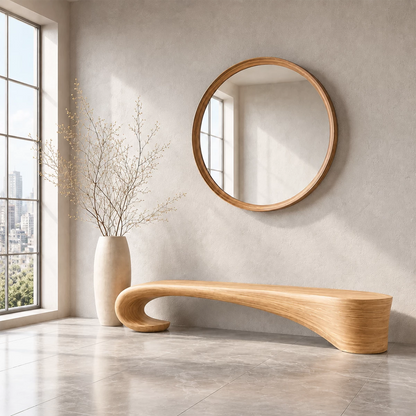 Sculptural Wave Wood Bench – Organic Natural Wood Entryway Bench for Modern Interior - Livewoodcraft - 4