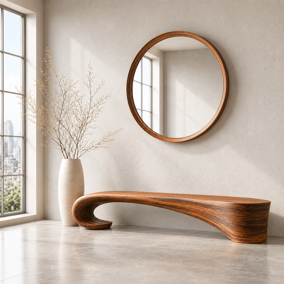 Sculptural Wave Wood Bench – Organic Natural Wood Entryway Bench for Modern Interior - Livewoodcraft - 5