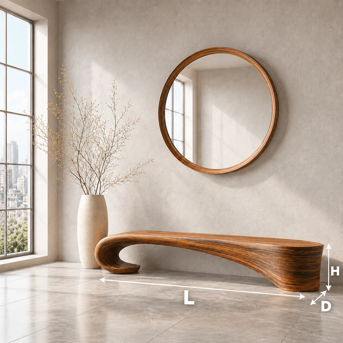 Sculptural Wave Wood Bench – Organic Natural Wood Entryway Bench for Modern Interior - Livewoodcraft - 6