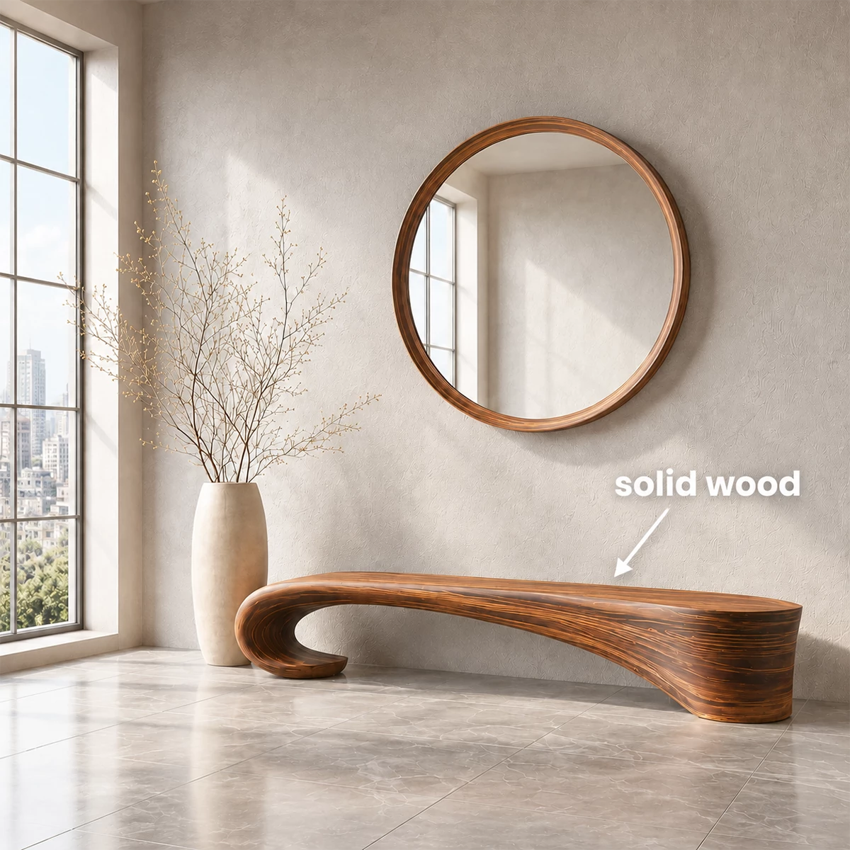 Sculptural Wave Wood Bench – Organic Natural Wood Entryway Bench for Modern Interior - Livewoodcraft - 7