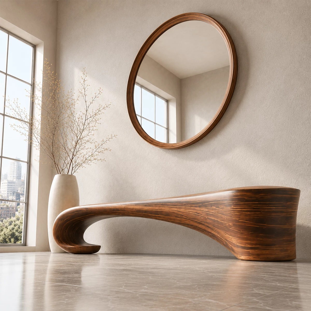 Sculptural Wave Wood Bench – Organic Natural Wood Entryway Bench for Modern Interior - Livewoodcraft - 8