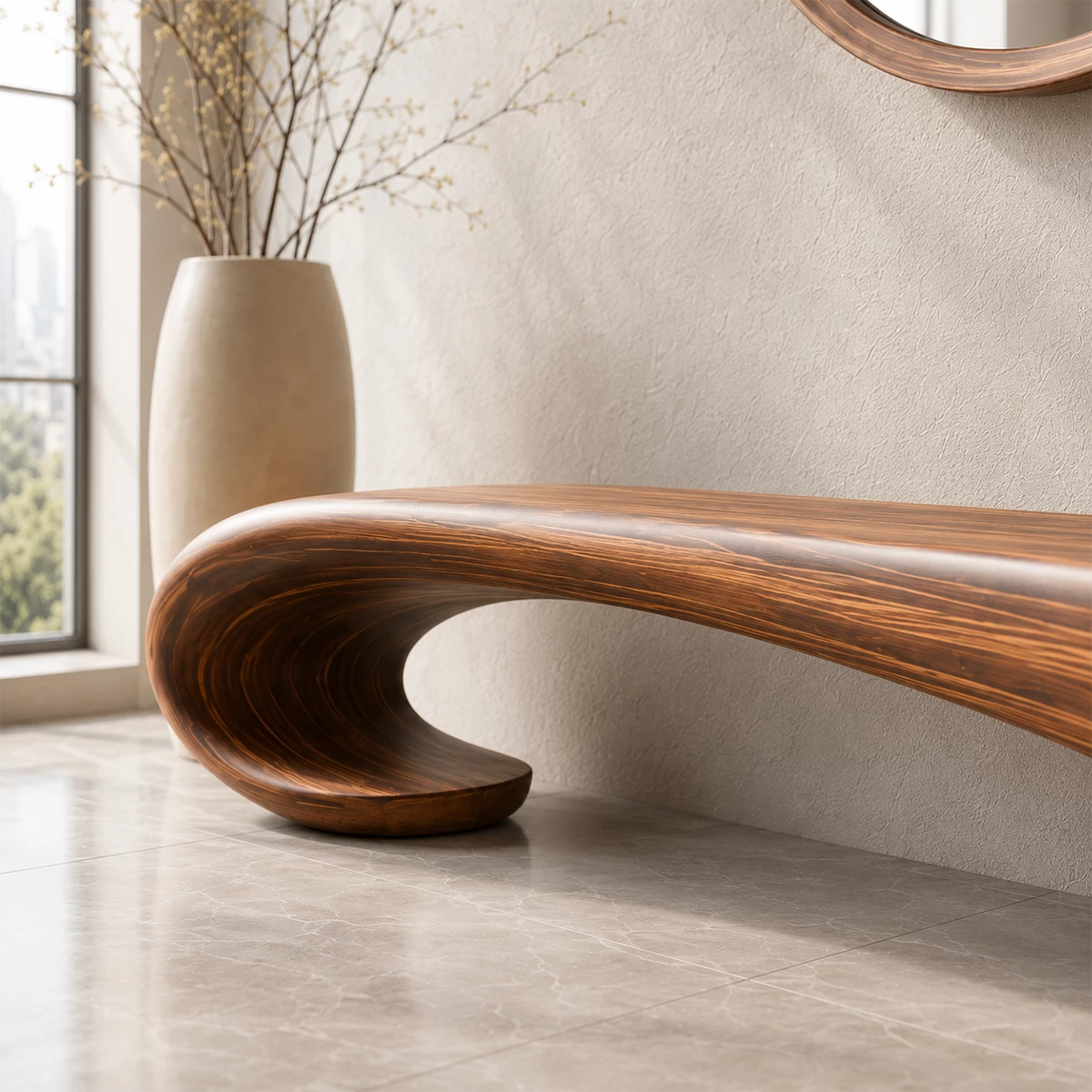 Sculptural Wave Wood Bench – Organic Natural Wood Entryway Bench for Modern Interior - Livewoodcraft - 9