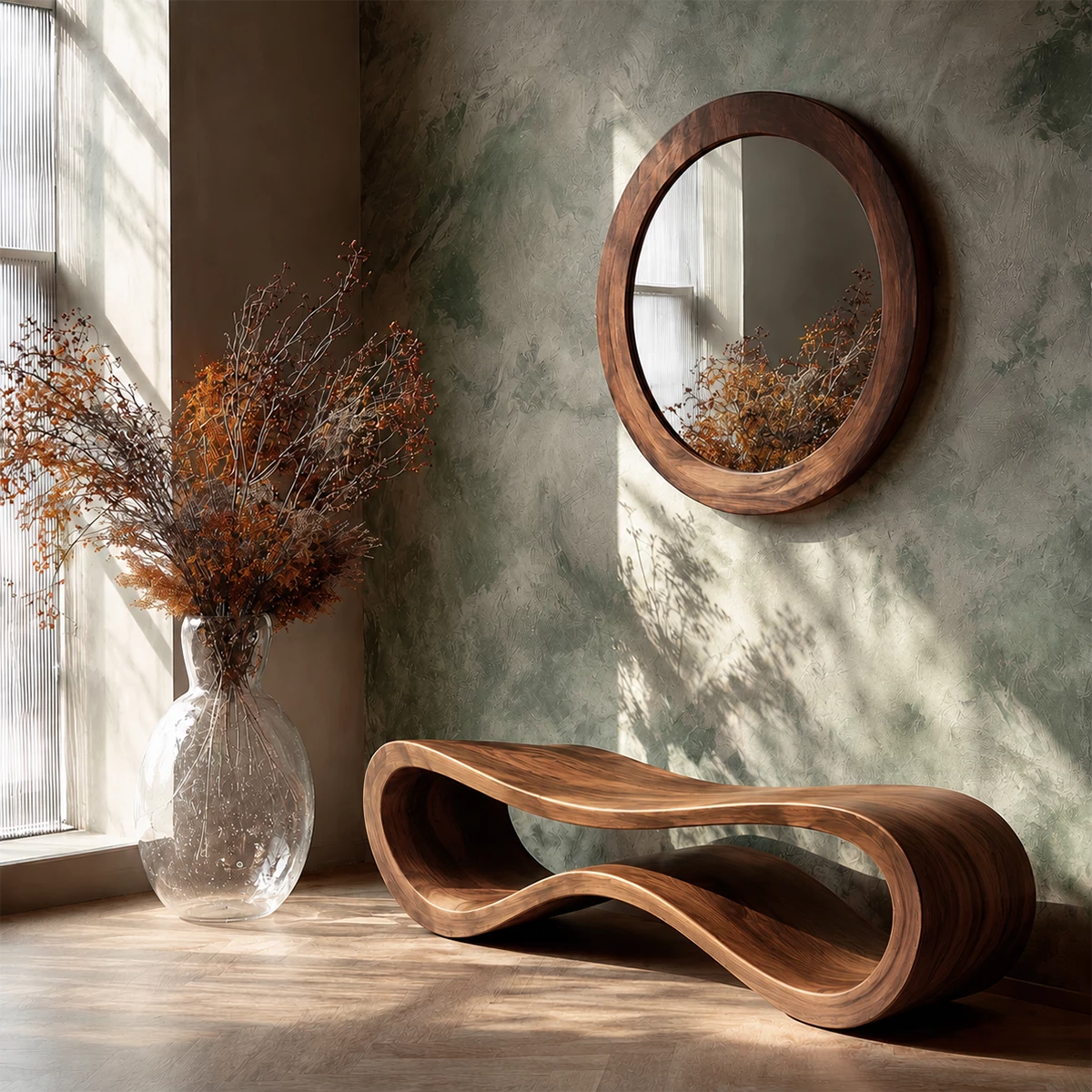 Sculptural Wave Wood Bench – Organic Natural Wood Entryway Bench for Modern Interiors - Livewoodcraft - 10