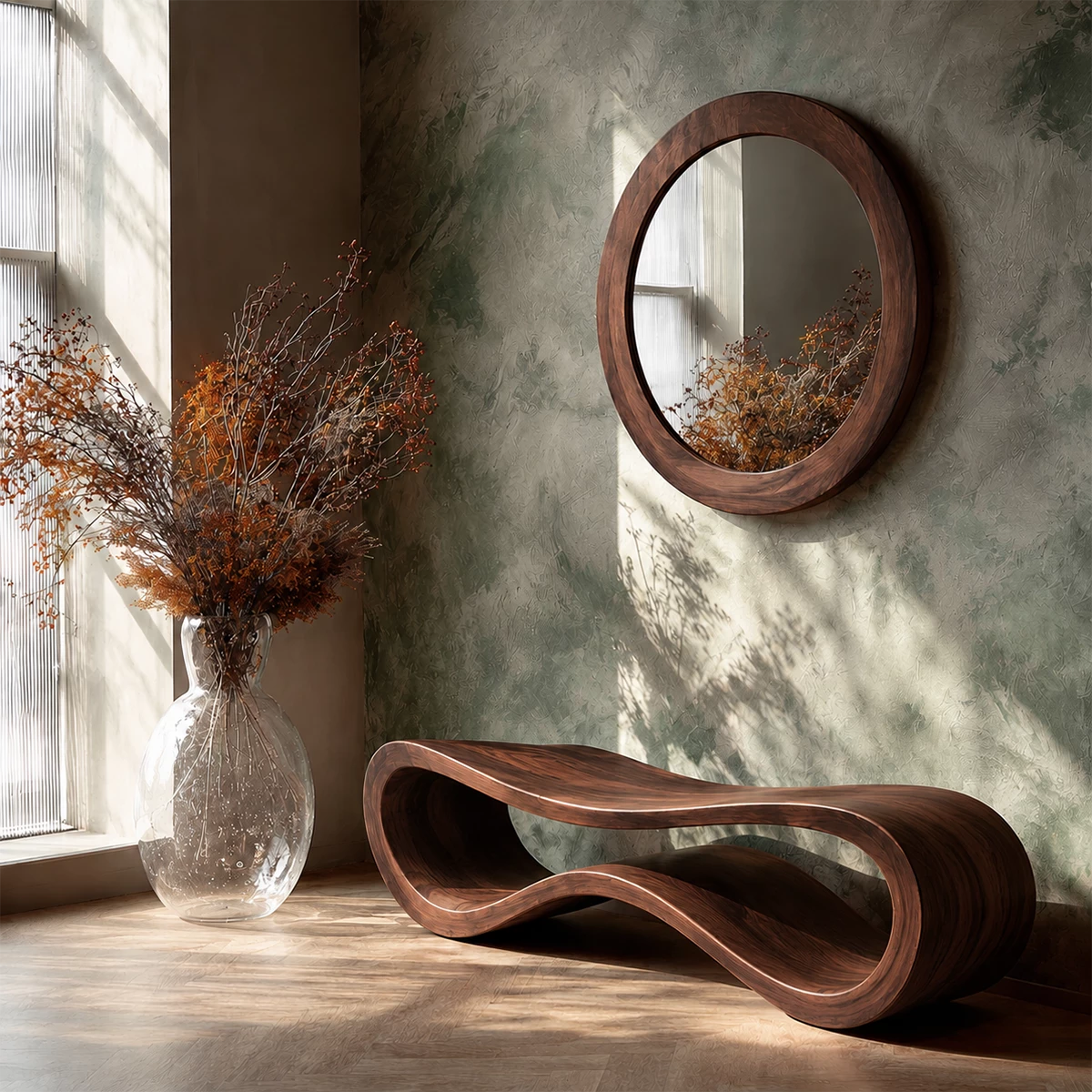 Sculptural Wave Wood Bench – Organic Natural Wood Entryway Bench for Modern Interiors - Livewoodcraft - 2