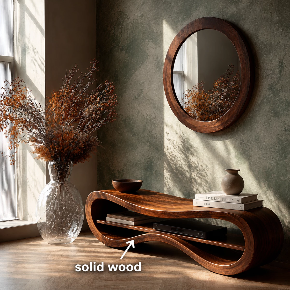 Sculptural Wave Wood Bench – Organic Natural Wood Entryway Bench for Modern Interiors - Livewoodcraft - 5