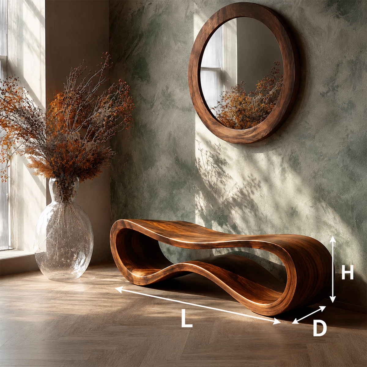 Sculptural Wave Wood Bench – Organic Natural Wood Entryway Bench for Modern Interiors - Livewoodcraft - 6