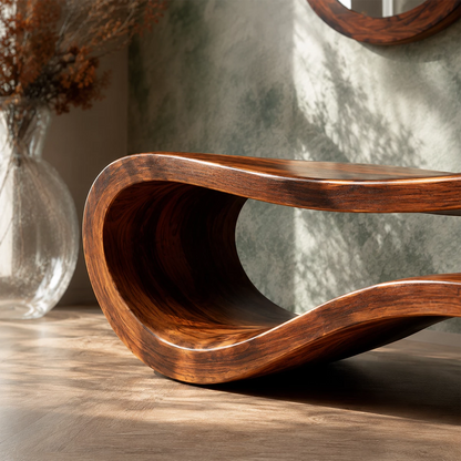 Sculptural Wave Wood Bench – Organic Natural Wood Entryway Bench for Modern Interiors - Livewoodcraft - 7