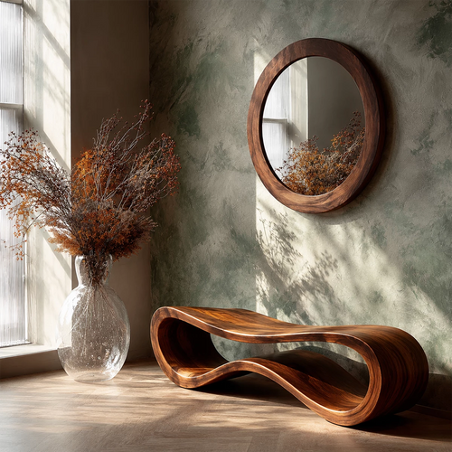 Sculptural Wave Wood Bench – Organic Natural Wood Entryway Bench for Modern Interiors - Livewoodcraft
