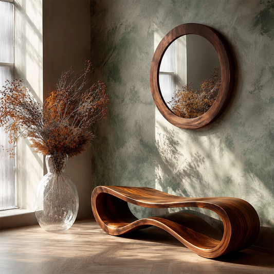Sculptural Wave Wood Bench – Organic Natural Wood Entryway Bench for Modern Interiors - Livewoodcraft
