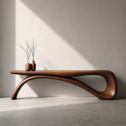 Sculptural Wave Wood Console Table – Organic Natural Wood Console for Modern Interior - Livewoodcraft