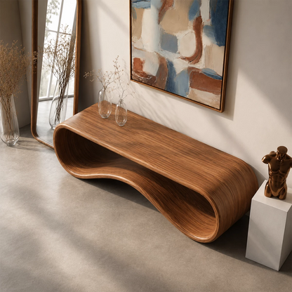 Sculptural Wave Wood Console Table – Organic Natural Wood Entryway Table for Modern Interior - Livewoodcraft - 10