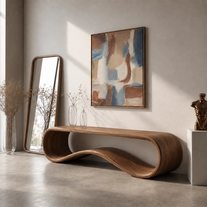 Sculptural Wave Wood Console Table – Organic Natural Wood Entryway Table for Modern Interior - Livewoodcraft - 11
