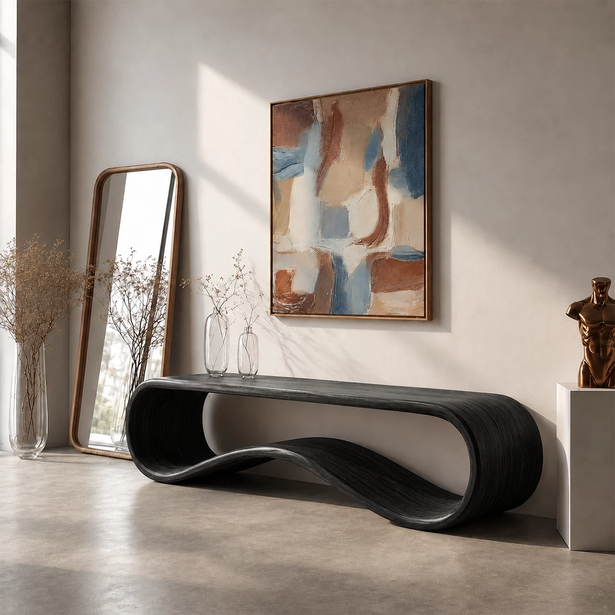 Sculptural Wave Wood Console Table – Organic Natural Wood Entryway Table for Modern Interior - Livewoodcraft - 2