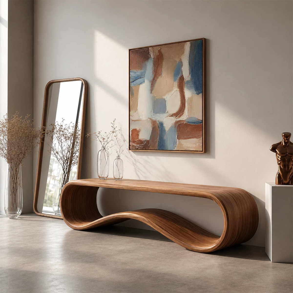 Sculptural Wave Wood Console Table – Organic Natural Wood Entryway Table for Modern Interior - Livewoodcraft - 3