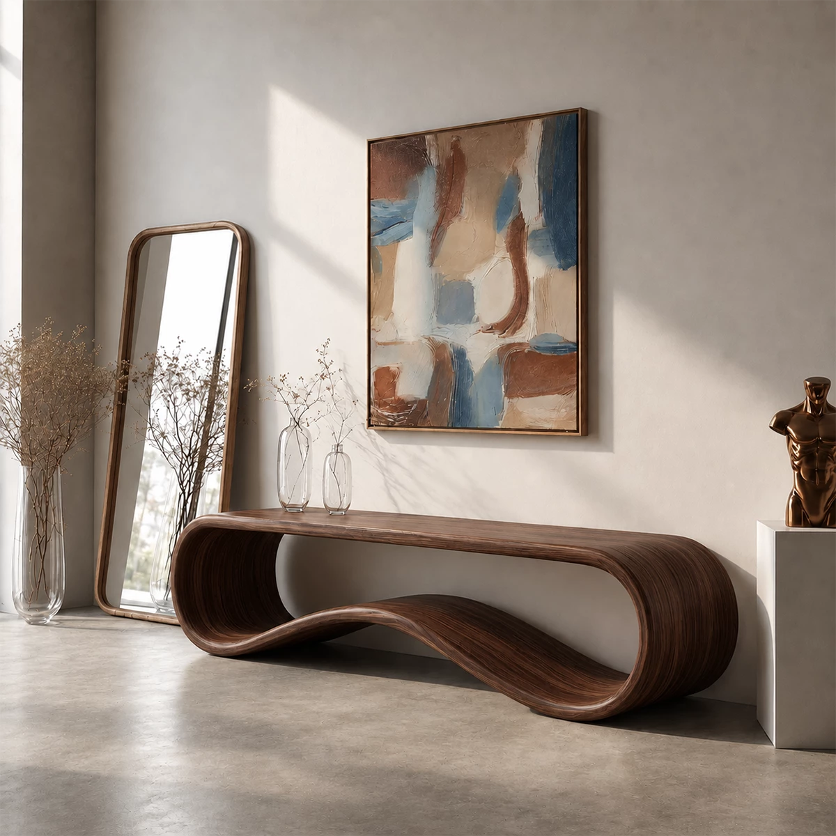 Sculptural Wave Wood Console Table – Organic Natural Wood Entryway Table for Modern Interior - Livewoodcraft - 4