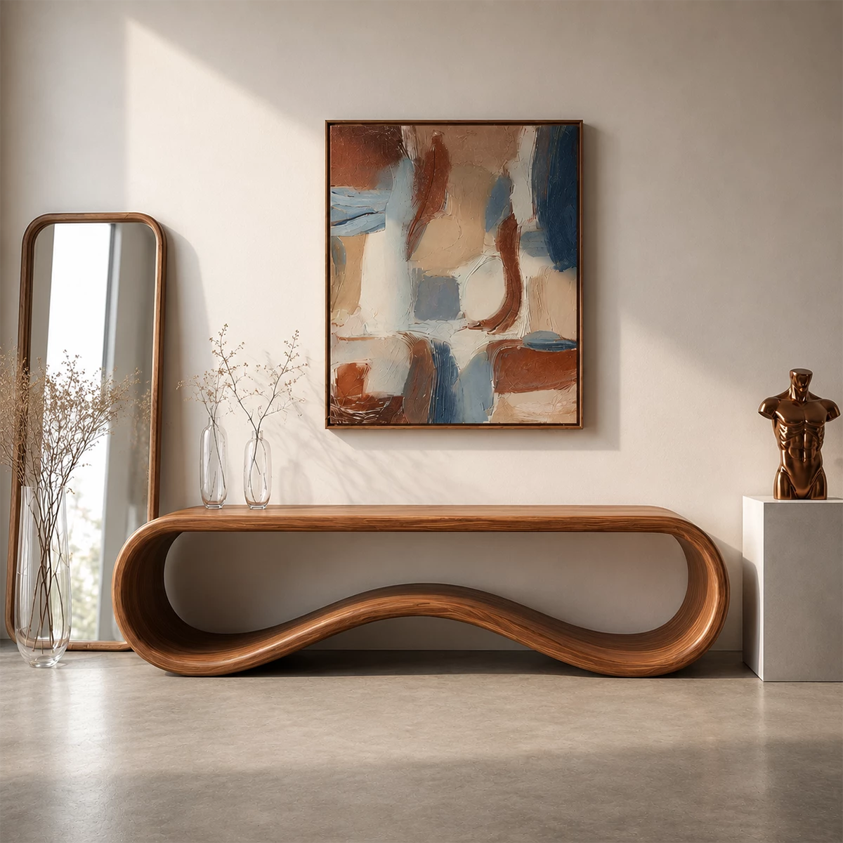 Sculptural Wave Wood Console Table – Organic Natural Wood Entryway Table for Modern Interior - Livewoodcraft - 7