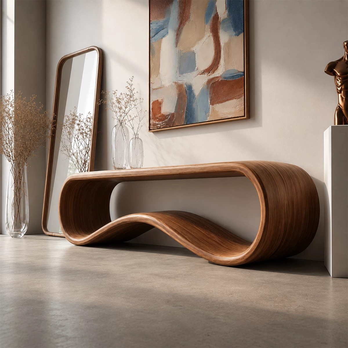 Sculptural Wave Wood Console Table – Organic Natural Wood Entryway Table for Modern Interior - Livewoodcraft - 9