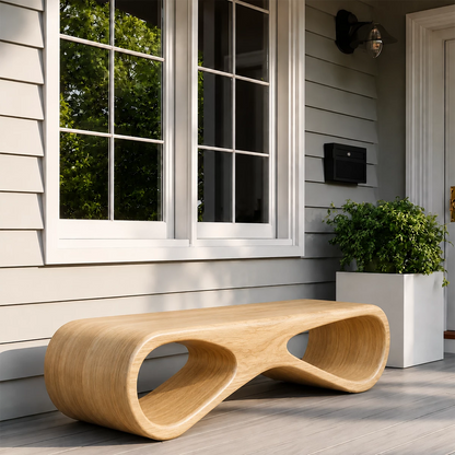 Sculptural Wave Wood Outdoor Bench – Natural Wood Patio Bench for Modern Exterior - Livewoodcraft - 4
