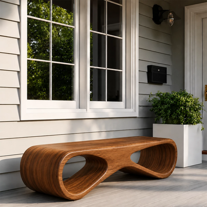 Sculptural Wave Wood Outdoor Bench – Natural Wood Patio Bench for Modern Exterior - Livewoodcraft - 5