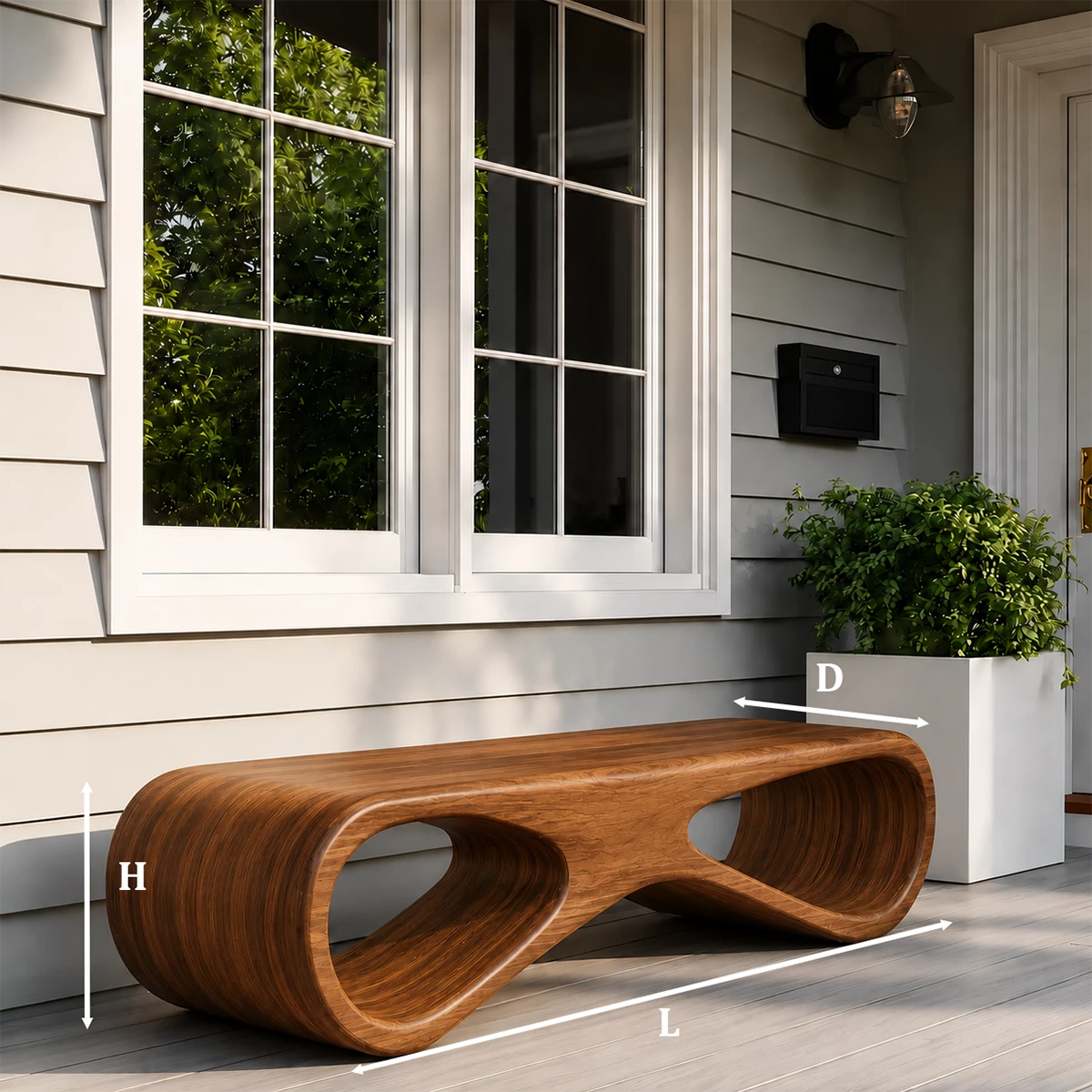 Sculptural Wave Wood Outdoor Bench – Natural Wood Patio Bench for Modern Exterior - Livewoodcraft - 6