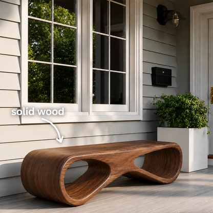 Sculptural Wave Wood Outdoor Bench – Natural Wood Patio Bench for Modern Exterior - Livewoodcraft - 7