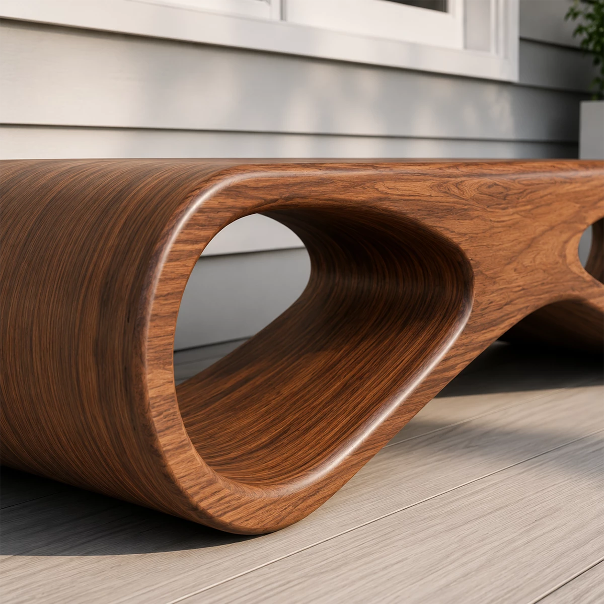 Sculptural Wave Wood Outdoor Bench – Natural Wood Patio Bench for Modern Exterior - Livewoodcraft - 8