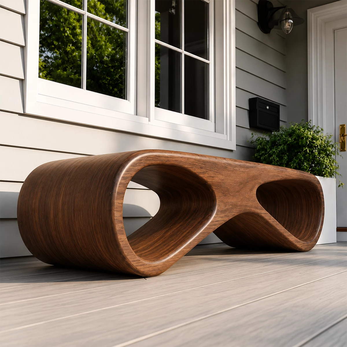 Sculptural Wave Wood Outdoor Bench – Natural Wood Patio Bench for Modern Exterior - Livewoodcraft - 9