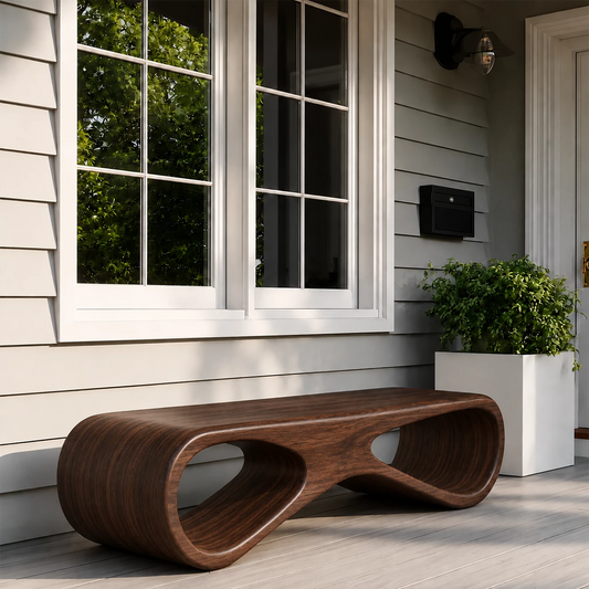Sculptural Wave Wood Outdoor Bench – Natural Wood Patio Bench for Modern Exterior - Livewoodcraft