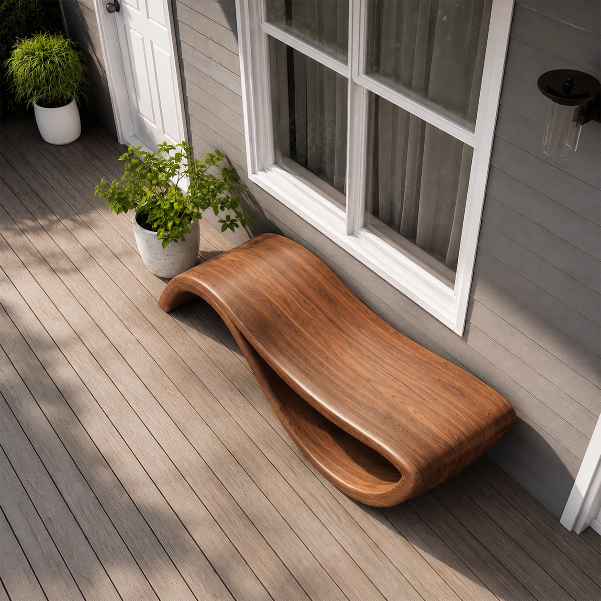 Sculptural Wave Wood Outdoor Chaise Lounge – Natural Wood Patio Lounge Chair - Livewoodcraft - 10