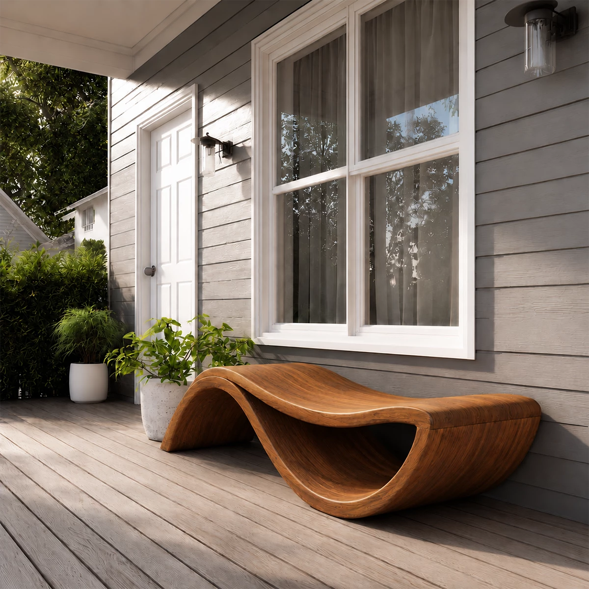 Sculptural Wave Wood Outdoor Chaise Lounge – Natural Wood Patio Lounge Chair - Livewoodcraft - 11