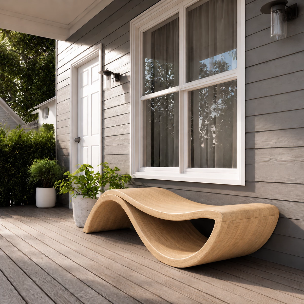 Sculptural Wave Wood Outdoor Chaise Lounge – Natural Wood Patio Lounge Chair - Livewoodcraft - 2