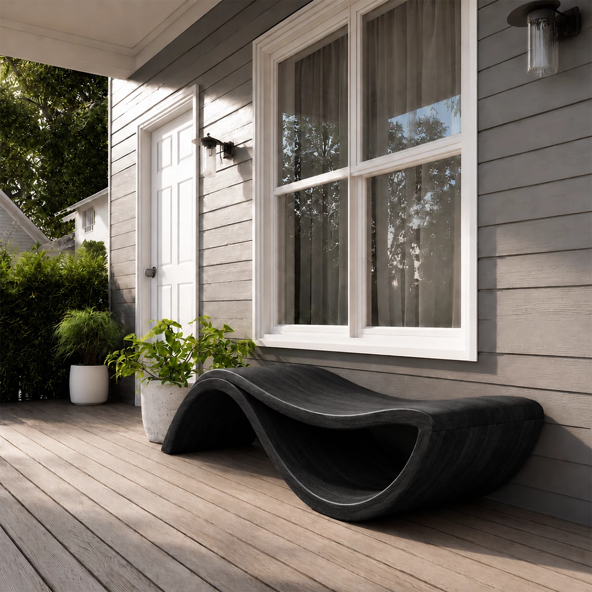 Sculptural Wave Wood Outdoor Chaise Lounge – Natural Wood Patio Lounge Chair - Livewoodcraft - 3