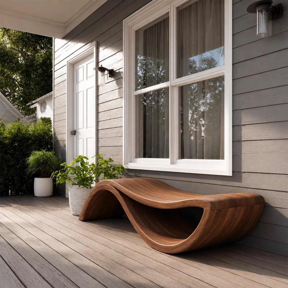 Sculptural Wave Wood Outdoor Chaise Lounge – Natural Wood Patio Lounge Chair - Livewoodcraft - 4