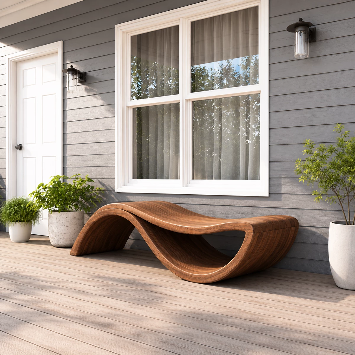 Sculptural Wave Wood Outdoor Chaise Lounge – Natural Wood Patio Lounge Chair - Livewoodcraft - 5