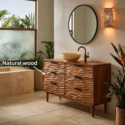 Solid Wood Bathroom Vanity Cabinet with Textured Drawer Fronts – Modern Rustic Floating Sink Console, Walnut Finish Storage Cabinet - Livewoodcraft - 10
